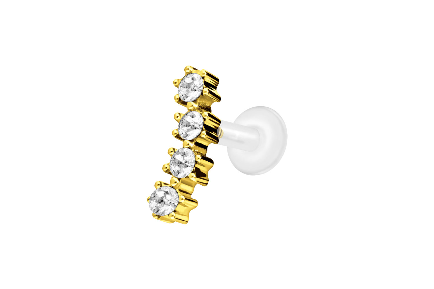 PTFE Labret Piercing mit Innengewinde + Titan-Aufsatz 4 EINGEFASSTE KRISTALLE
